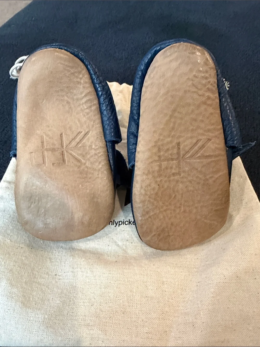 Freshly Picked Navy Leather Bow Baby Shoes